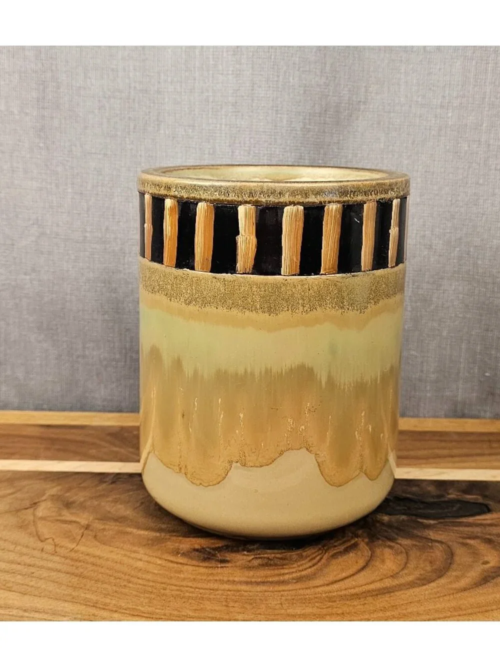 Vintage Ceramic Vase With Drip Glaze & Textured Rim Accent 6